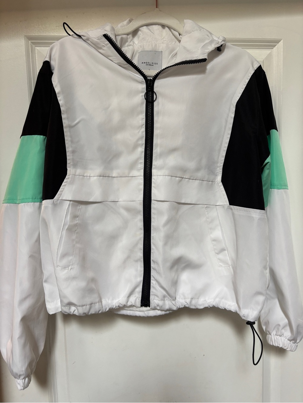 Angel Kiss White, Black & Mint Hooded Windbreaker Jacket